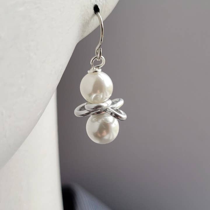 Silver & Pearl "Mulberry" Earrings/Vintage Inspired/Holiday for wholesale by Teahan K Jewelry