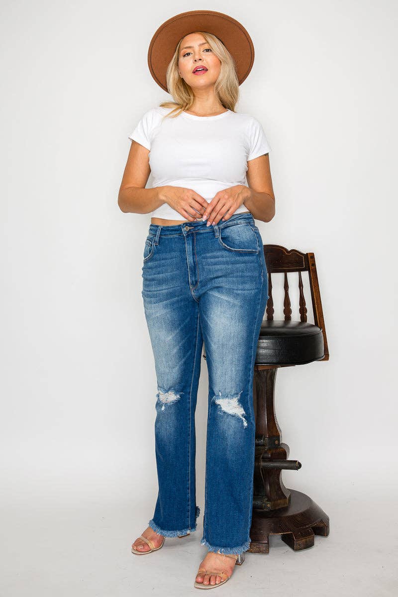 Azul PANTALÓN DE CAMPANA DE TIRO ALTO TALLA GRANDE # BT5005X de venta al por mayor en Faire5