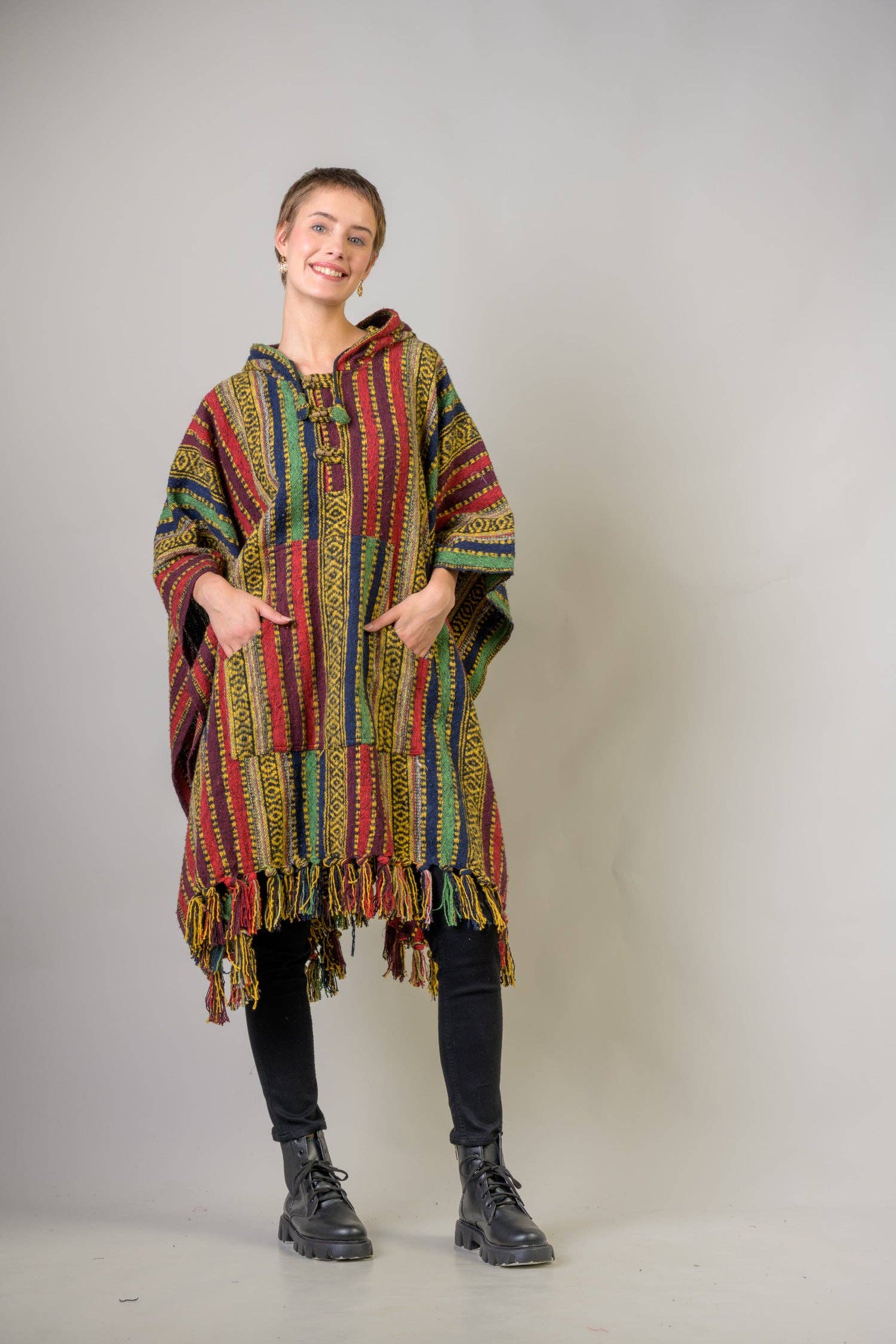 Rhea - Vente Poncho – femme - Poncho en coton à motif Rhea10