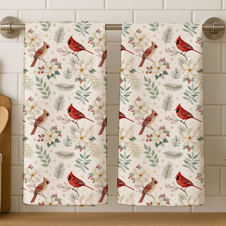 Vinter_Kardinaler_Køkken_Bomuldskøkkenhåndklæder for engroshandel hos Potter's Printing