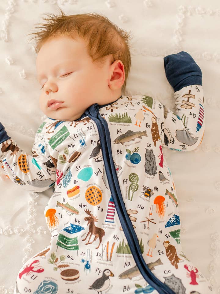 ⚓ Tucker- Maine Alphabet Zippy Romper for wholesale by Bailey Baby Co.