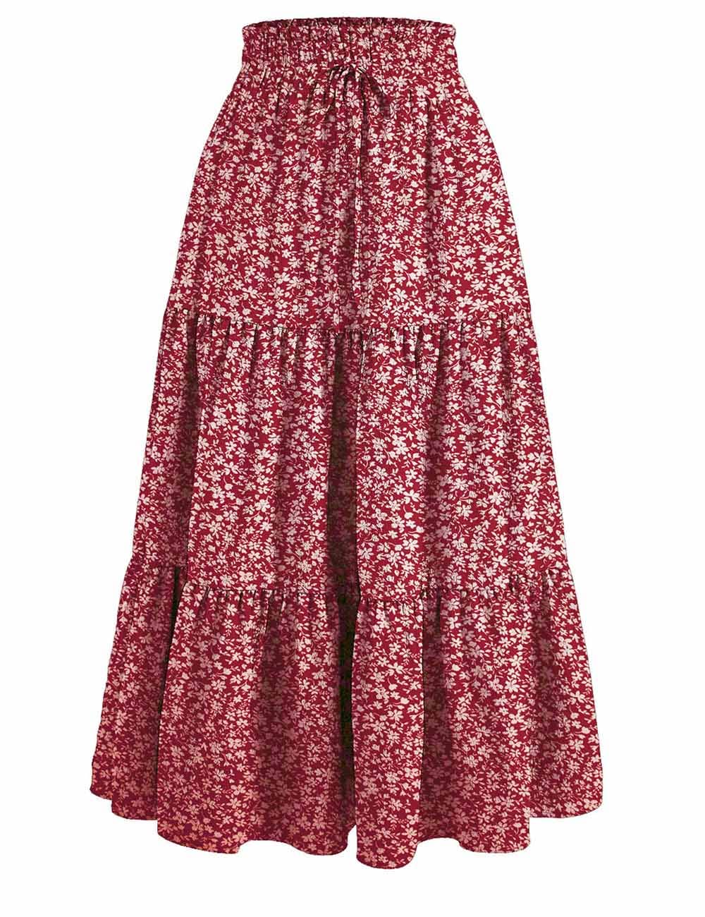 Sweetkama - Wholesale Skirt - Women's - Ladies Boho Elastic Waist Ruched Drawstring Skirt2