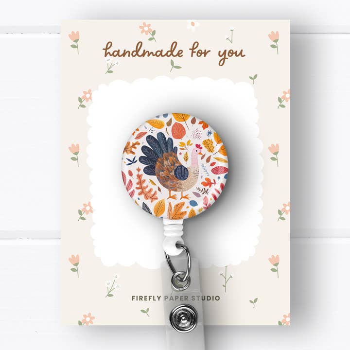 Turkey Badge Reel for wholesale by Firefly Paper Studio, LLC