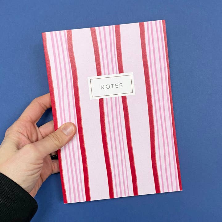 Red and Pink Stripe Notebook for wholesale by Lizzie Chancellor