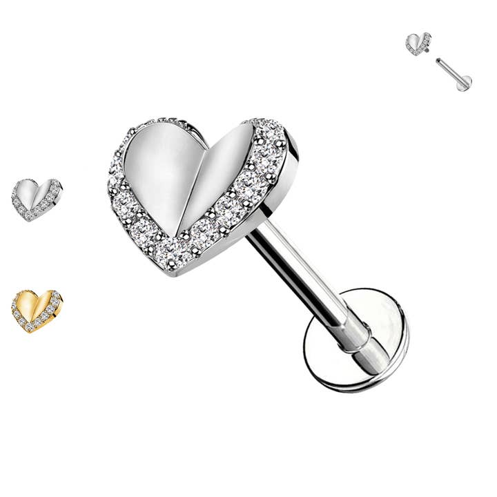 Heart Shaped Labret Piercing with Crystals for wholesale by Awaken