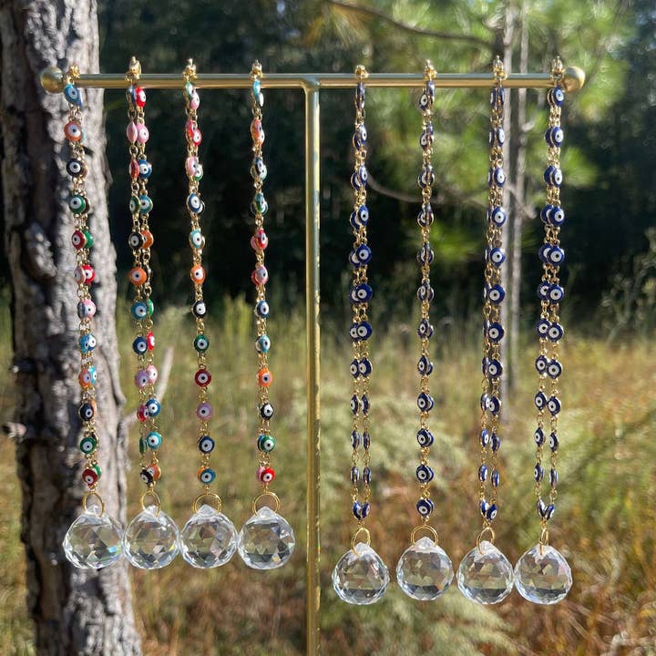 Guzel Handcrafts - Vente Attrape-soleil - Chaîne Nazar Boncuk Œil Protecteur pour Rétroviseur avec Attrape-soleil Arc-en-ciel - Chaîne Or ou Argent - Cadeau Mal de Ojo8