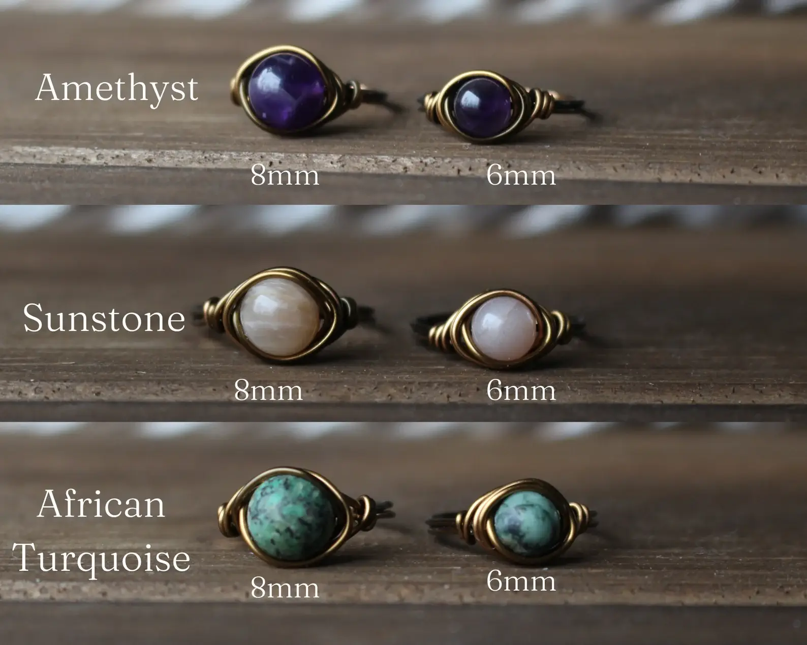 Gratefully Dreaming - Wholesale Cocktail/Statement Ring - Antique Brass Wire Wrapped Gemstone Rings7