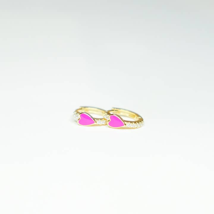 Pip & Co. - Wholesale Huggie Earrings - Dark Pink Heart Pave Huggie Earrings2