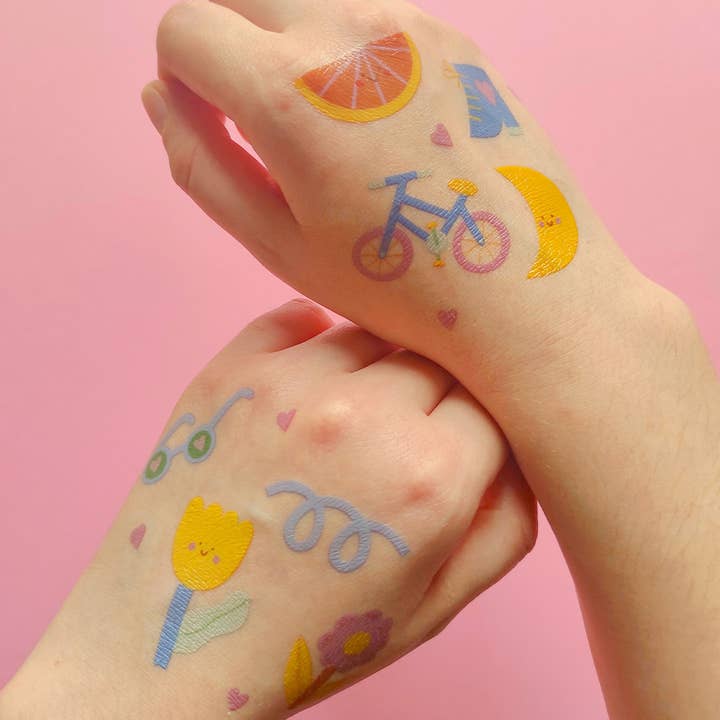 Marylou Chalon - Vendita all'ingrosso Tatuaggio temporaneo - Bambini - Happy Things, Tatuaggi temporanei (scheda da 12 tatuaggi)
