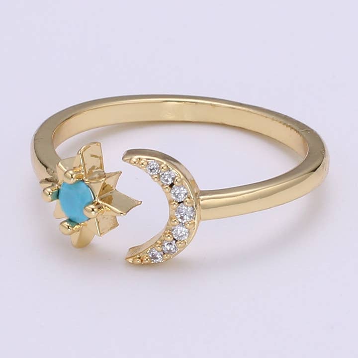 14K gouden open maan- en sterrenring, halve maanring, verstelbare wikkelring, love you to the moon ring, sierlijke maanring O-283 voor wholesale door Aim Eternal
