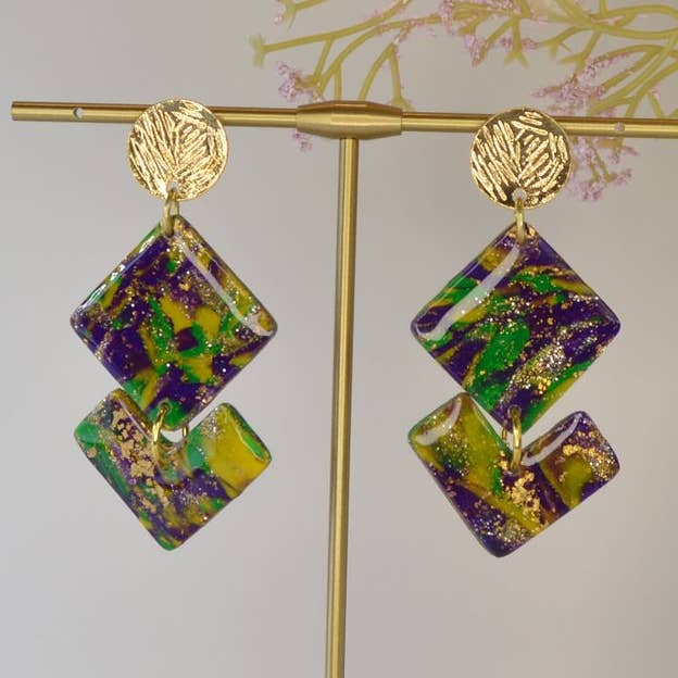 Mardi Gras Square Dangles for wholesale by Creative Chaos Company