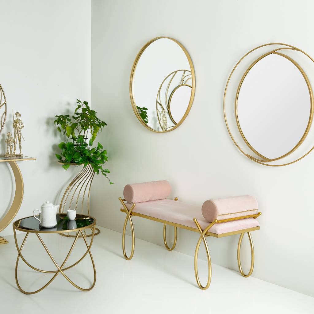 Creaciones Meng - Wholesale Bench - Pink velvet and gold metal bench kit1