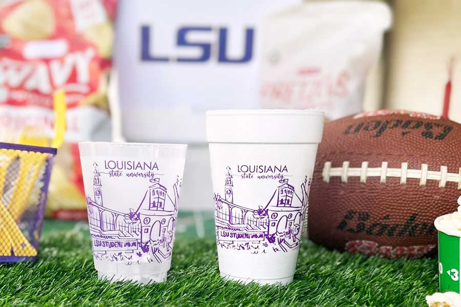 Two Funny Girls - Vente Gobelets jetables - Lot de 10 gobelets en mousse {LSU - Skyline - Baton Rouge}3