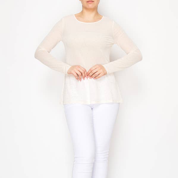 Top in Rete Trasparente Brillante – 4847BEIGE per la vendita all'ingrosso da parte di Origami Apparel ~ Lace and Crochet inspired