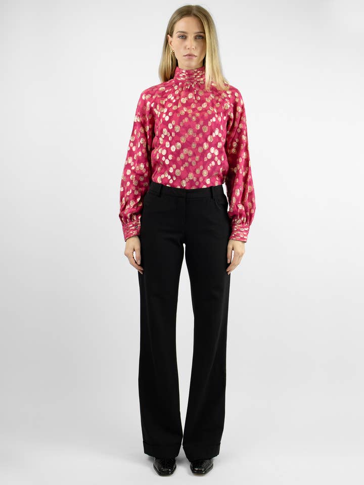 Helena Pleated Lurex Festival Fuchsia Blouse for wholesale by Arara