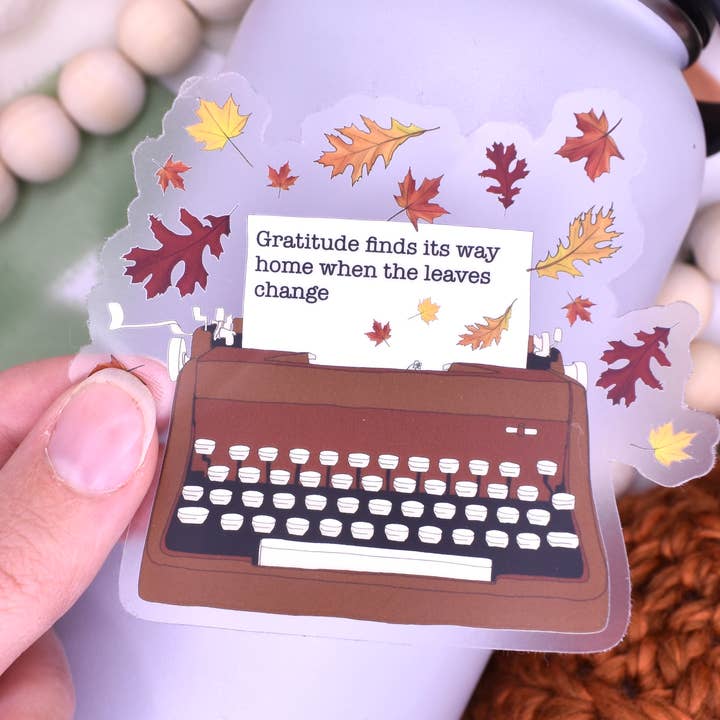 Gratitude Typewriter Sticker, 3.5x3.03in for wholesale by Sammy Jean Artist