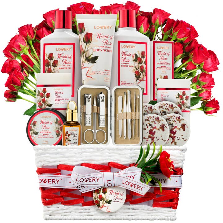 World of Rose Spa Gift Basket, Deluxe Stress Relief Spa Kit for wholesale by Lovery