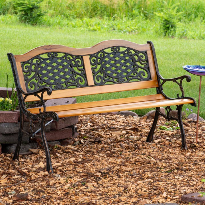 Sunnydaze Decor - Wholesale Bench - Ivy Crossweave Cast Iron and Wood Outdoor Garden Bench