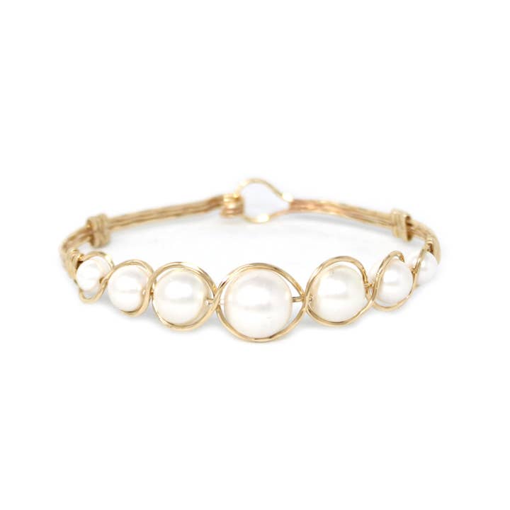 What's Hot - Vendita all'ingrosso Bracciale con perline - Filo dorato avvolto con braccialetto a cerniera in perla graduata