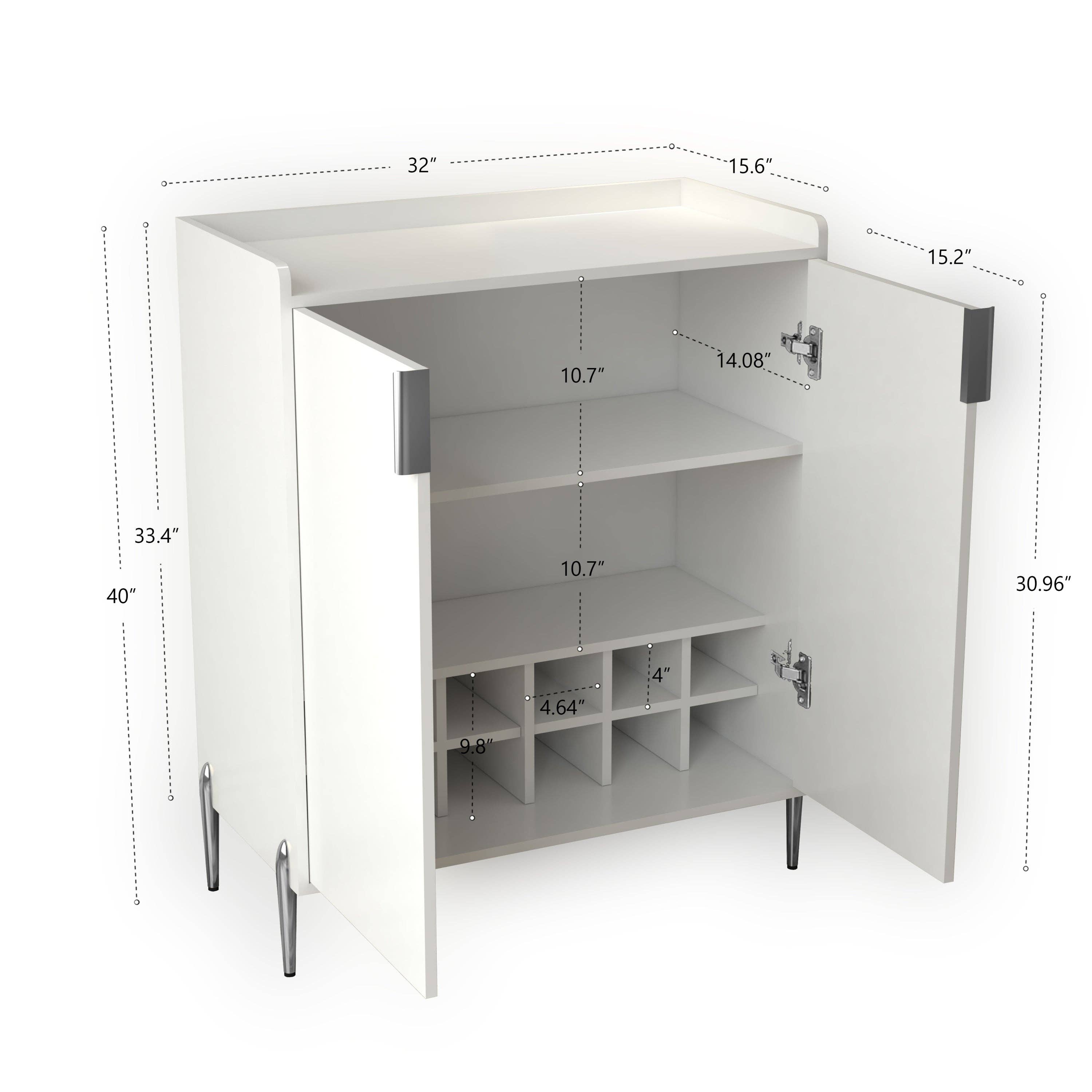 39F Inc. - Wholesale Cabinet - 2 doors home wine bar cabinet with wine rack & adjustable storage shelf, modern sideboard with soft-closing hinge, dinning room buffet cabinet, Liquor Cabinet kitchen, living room coffee cart White12