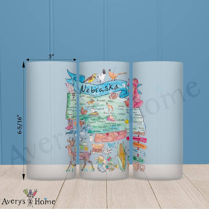 Verre dépoli 16oz Nebraska Map – Champs de maïs & Communauté pour la vente par Avery's Home