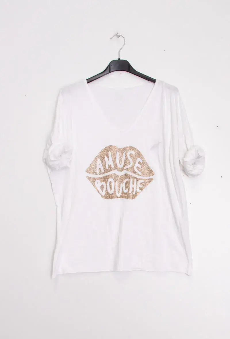 Mimi & Gogo - Vendita all'ingrosso Maglietta serigrafata - Donna - T-shirt con bocca verde « amuse bouche »9