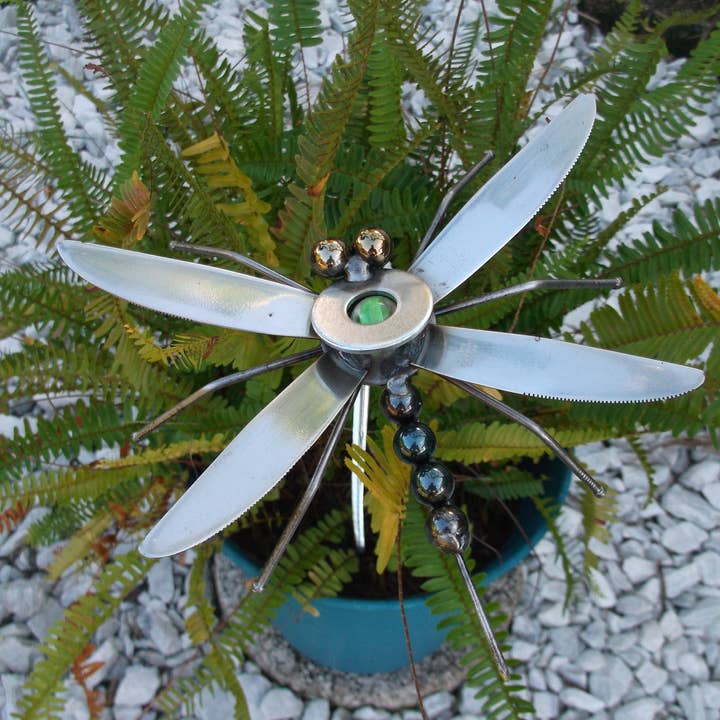 Green Dragonfly Metal Sculpture Magnet, Garden Stake for wholesale by Creations Welded