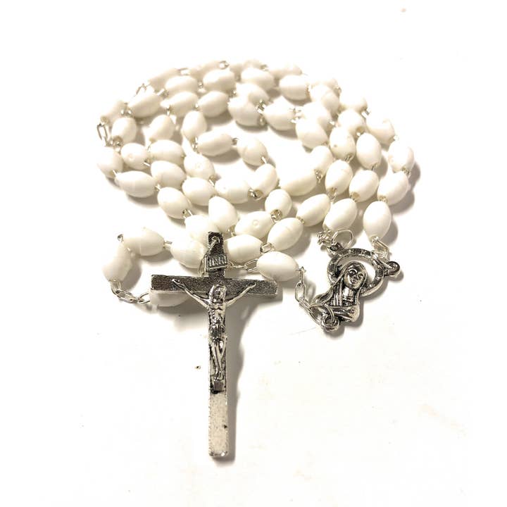 Costa Articoli Religiosi - Wholesale Prayer Beads Necklace - White plastic rosary mm. 8x61