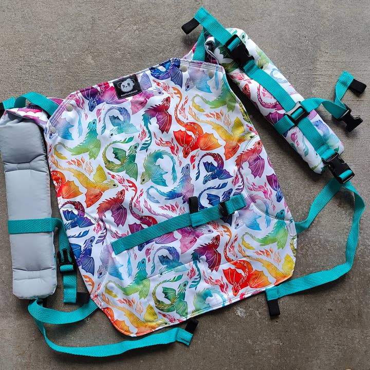 Dragon Fire Rainbow Mer Duo Onbuhimo for wholesale by Naked Panda Designs