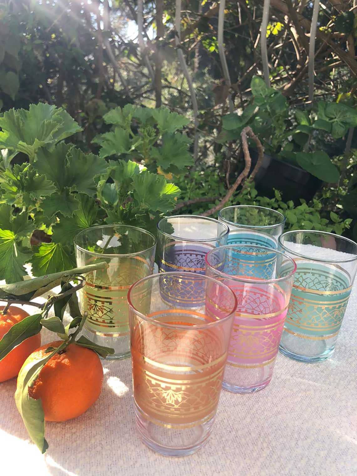 Scents and Feel - Wholesale Drinking Glass/Cup - Set of 6 Moroccan Tea Glasses Pastels Bands2