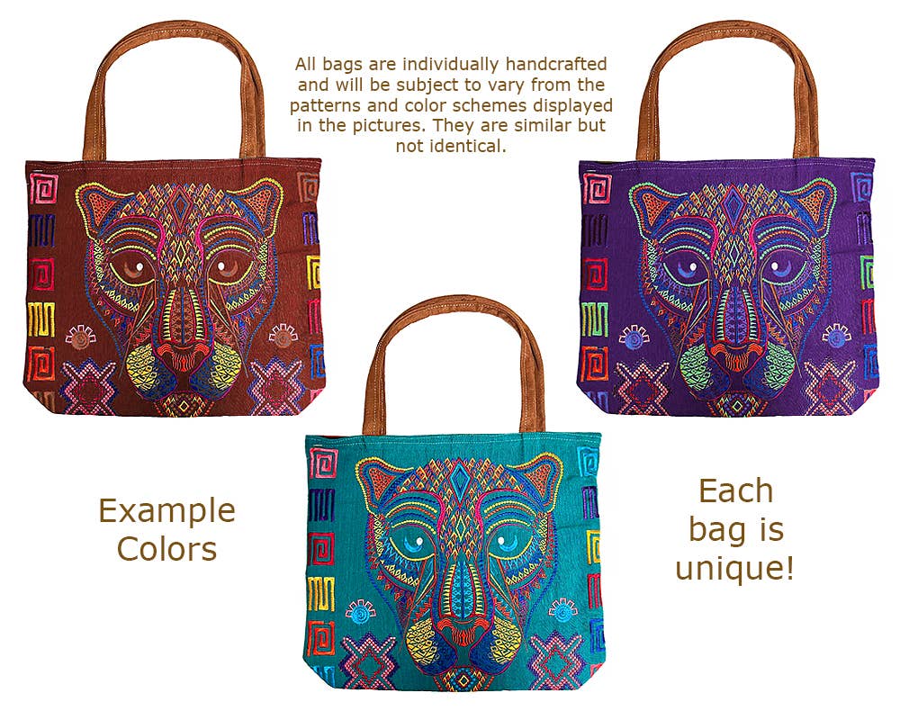 Pichincha - Wholesale Tote Bag - Women's - Embroidered Floral Jaguar Large Suede Purse Tote Bag2