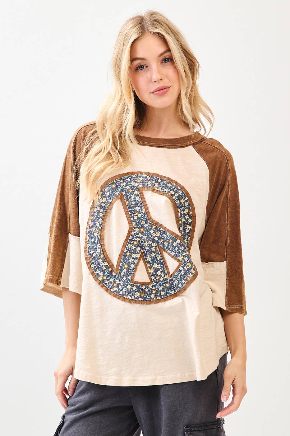 mittoshop – wholesale Tunic – Women’s – PEACE SIGN PATCH MINERAL WASH TOP0