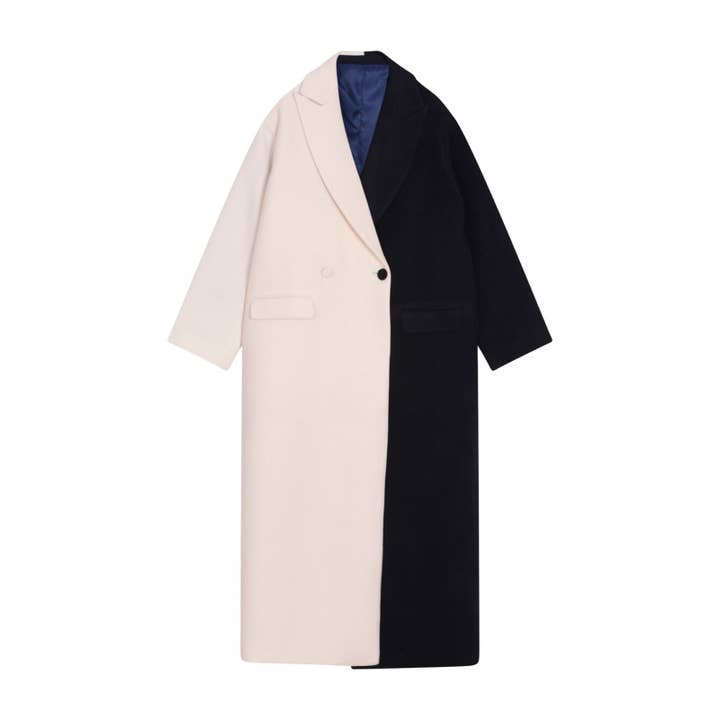 Navy And White Wool Double Breasted Trench Coat for wholesale by London Atelier Byproduct