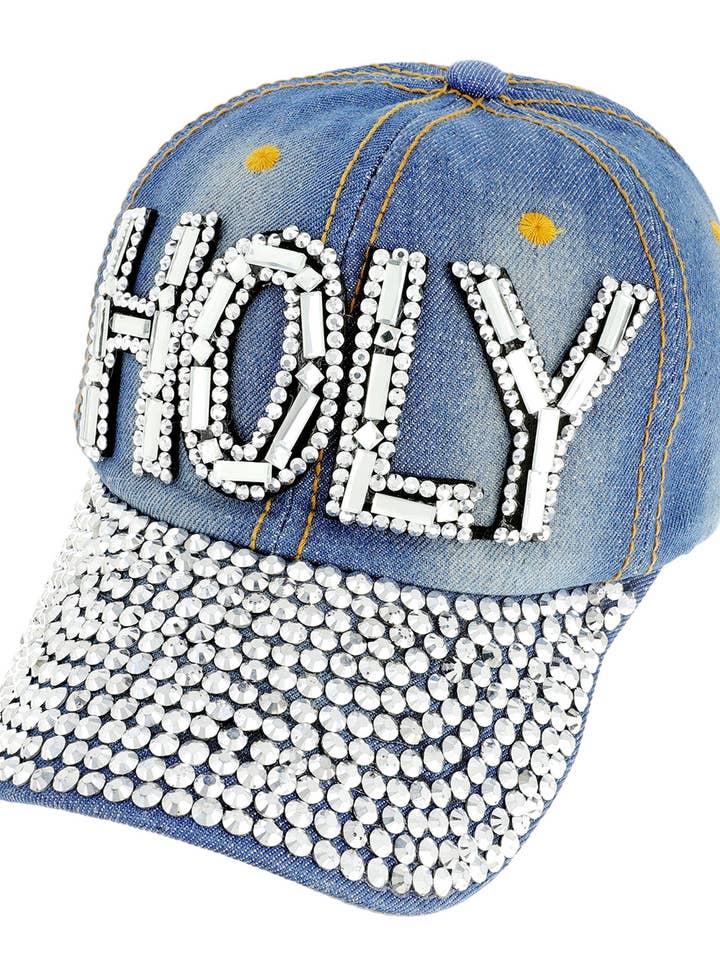 Rhinestone Embellished Holy Denim Baseball Cap for wholesale by SP Sophia Collection