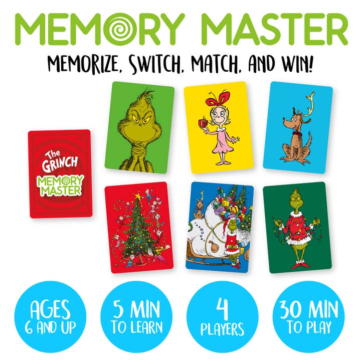 AQUARIUS, GAMAGO, ICUP, & ROCK SAWS by NMR Brands - Wholesale Card Game - Grinch Memory Master Card Game