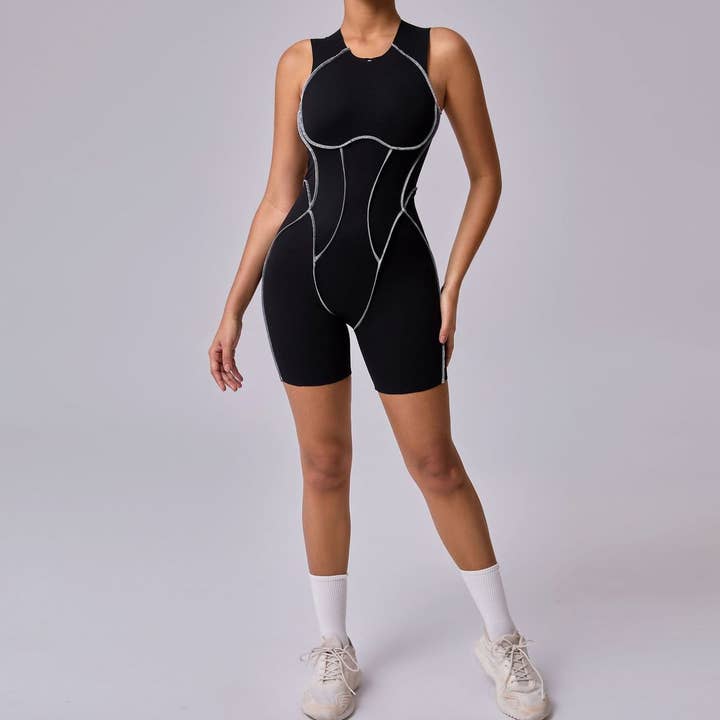 pinkblu02 - Wholesale Unitard - Women's - Women Fashion Color Contrast Tight Sleeveless Sports Rompers