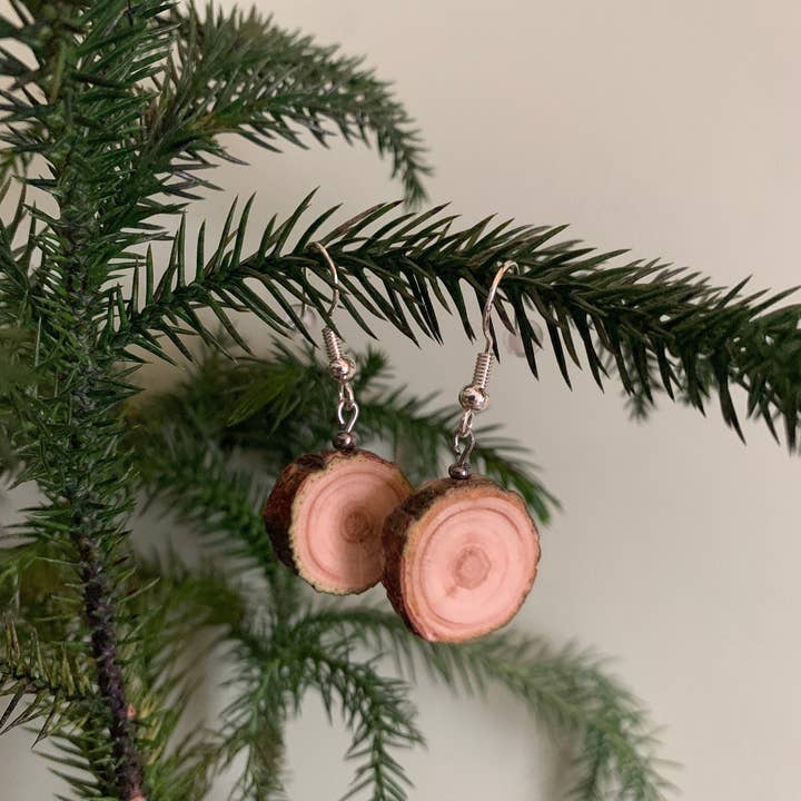 Wooden Dangle Earrings, Pine for wholesale by Sageware
