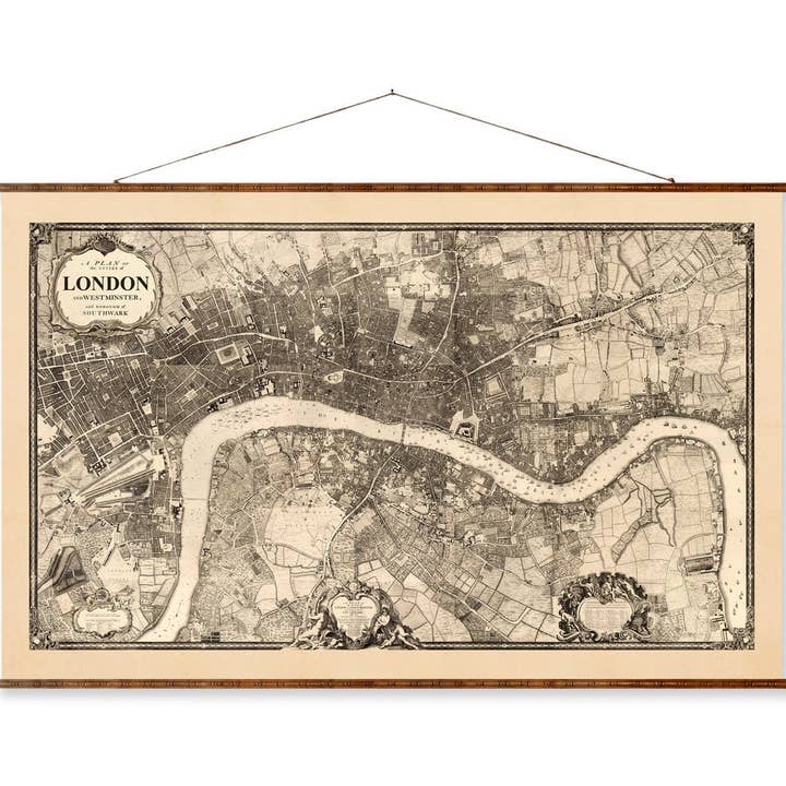 Map of London 1746 Vintage European City Map on Ready to Hang Roll Down Canvas Decorative Antique Map Scroll of England for wholesale by Maps Vintage