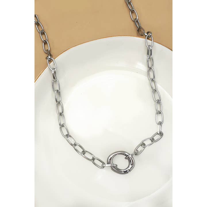 JOSSLYN by wall to wall - Wholesale Pendant/Charm Necklace - 18K STAINLESS STEEL TARNISH FREE OVAL NECKLACE | 40NK9585