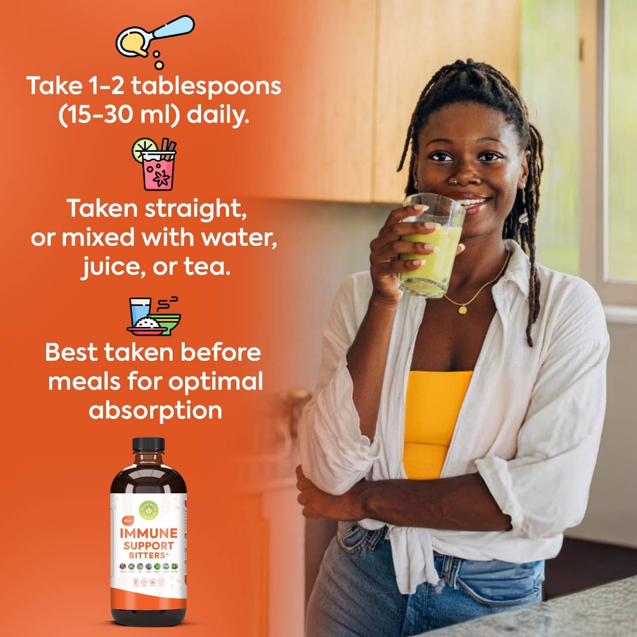 Yunani Herbs & essential Oils - Vente Supplément oral/vitamine - Immune Support Immunitaire Living Bitters 480 ml2