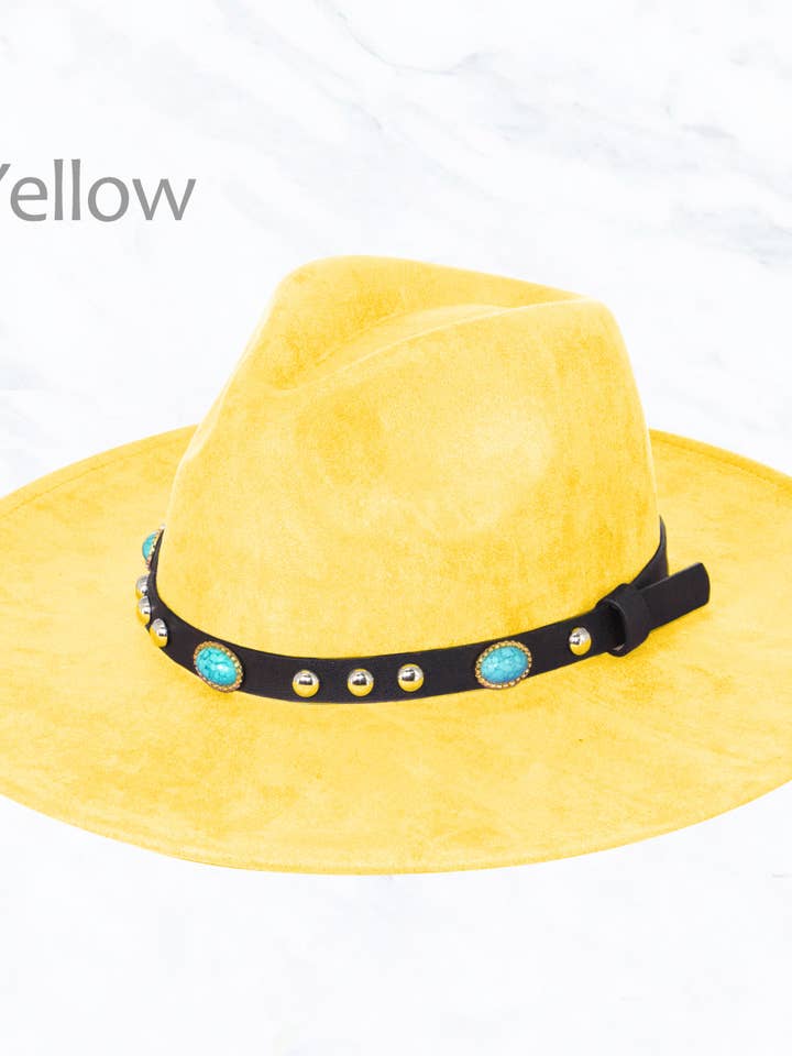 Turquoise Stone Leather Belt, Suede Large Peach Top Fedora for wholesale by Suzie Q USA