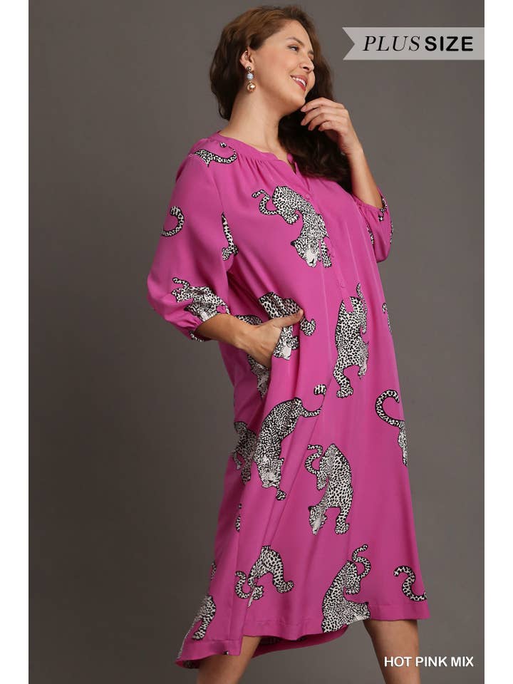 Vanilla Monkey - Wholesale Dress - Women's - Plus Cheetah Print Half Button Down Midi Dress4