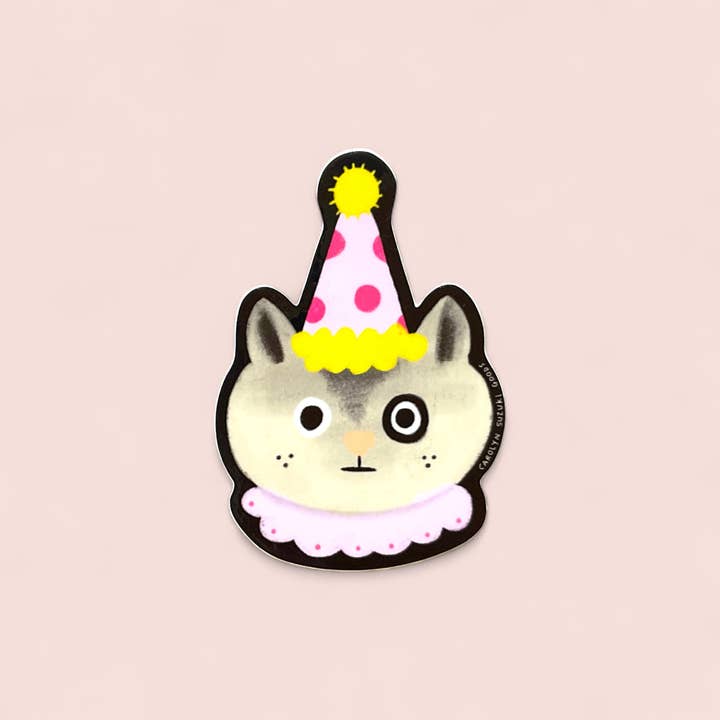 Clown Cat - Adesivo fustellato per la vendita all'ingrosso da parte di Carolyn Suzuki