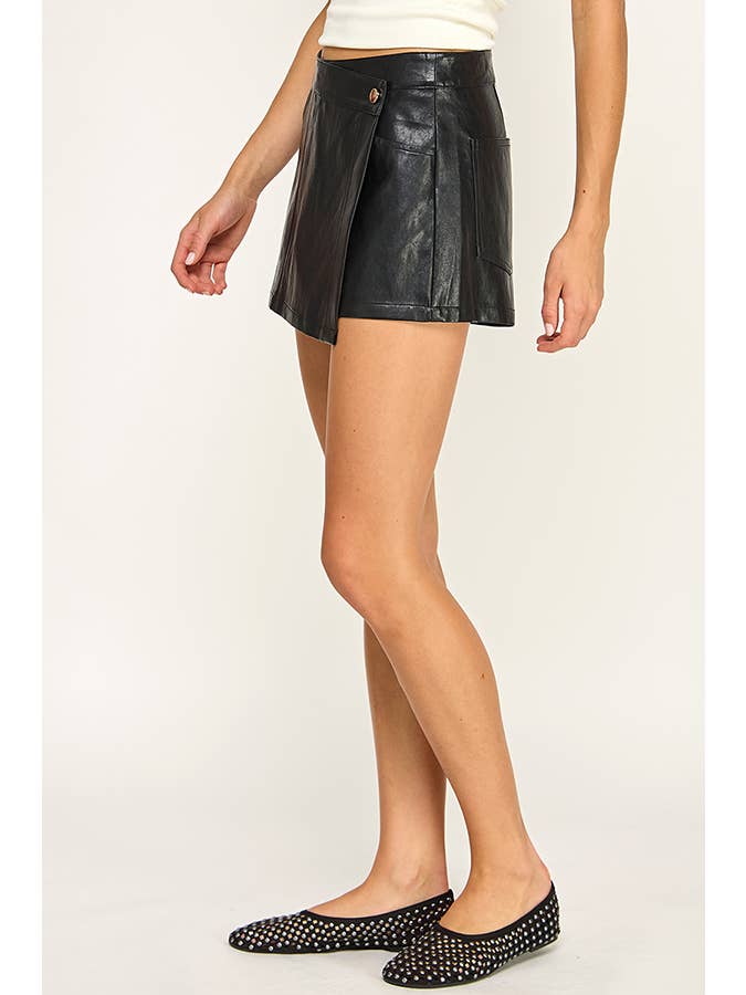 Black LEATHER WRAP MINI SKIRT for wholesale on Faire3
