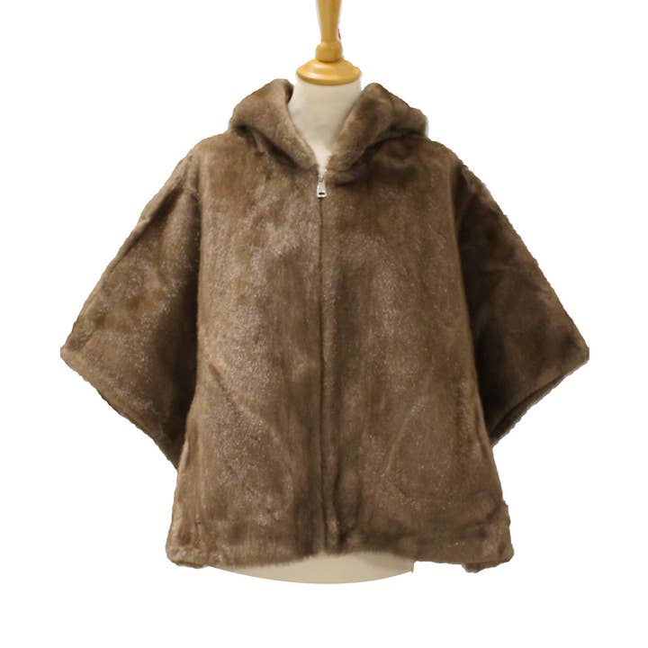 Faux fur cape with hood for wholesale by Vimoda