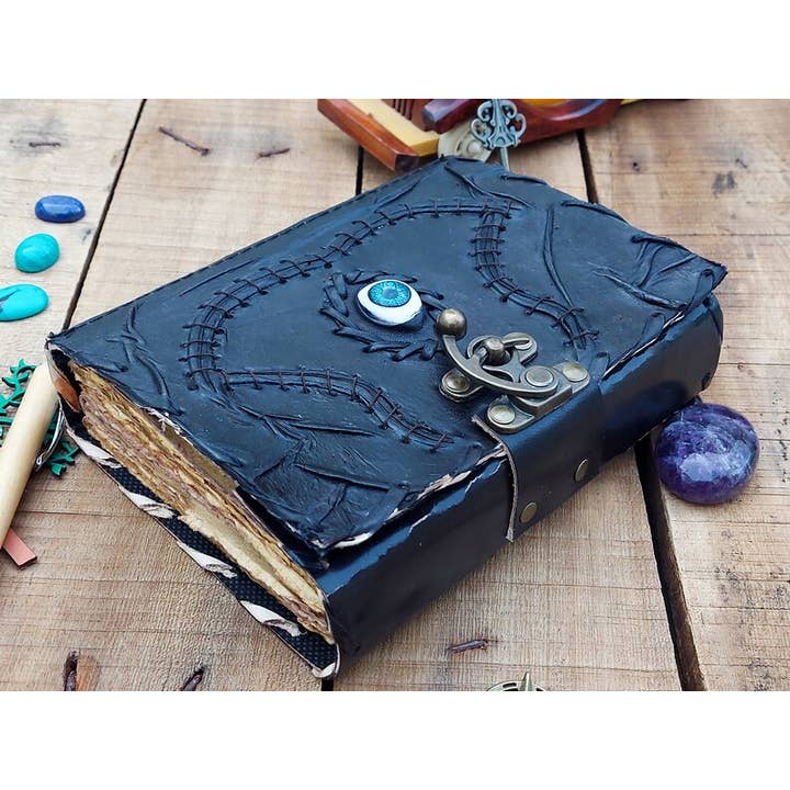 Jay mataji Handicrafts - Venta al por mayor Diario/agenda - Libro Hocus Pocus, Blue Eye Leather Journal, libro de hechizos, cuero3