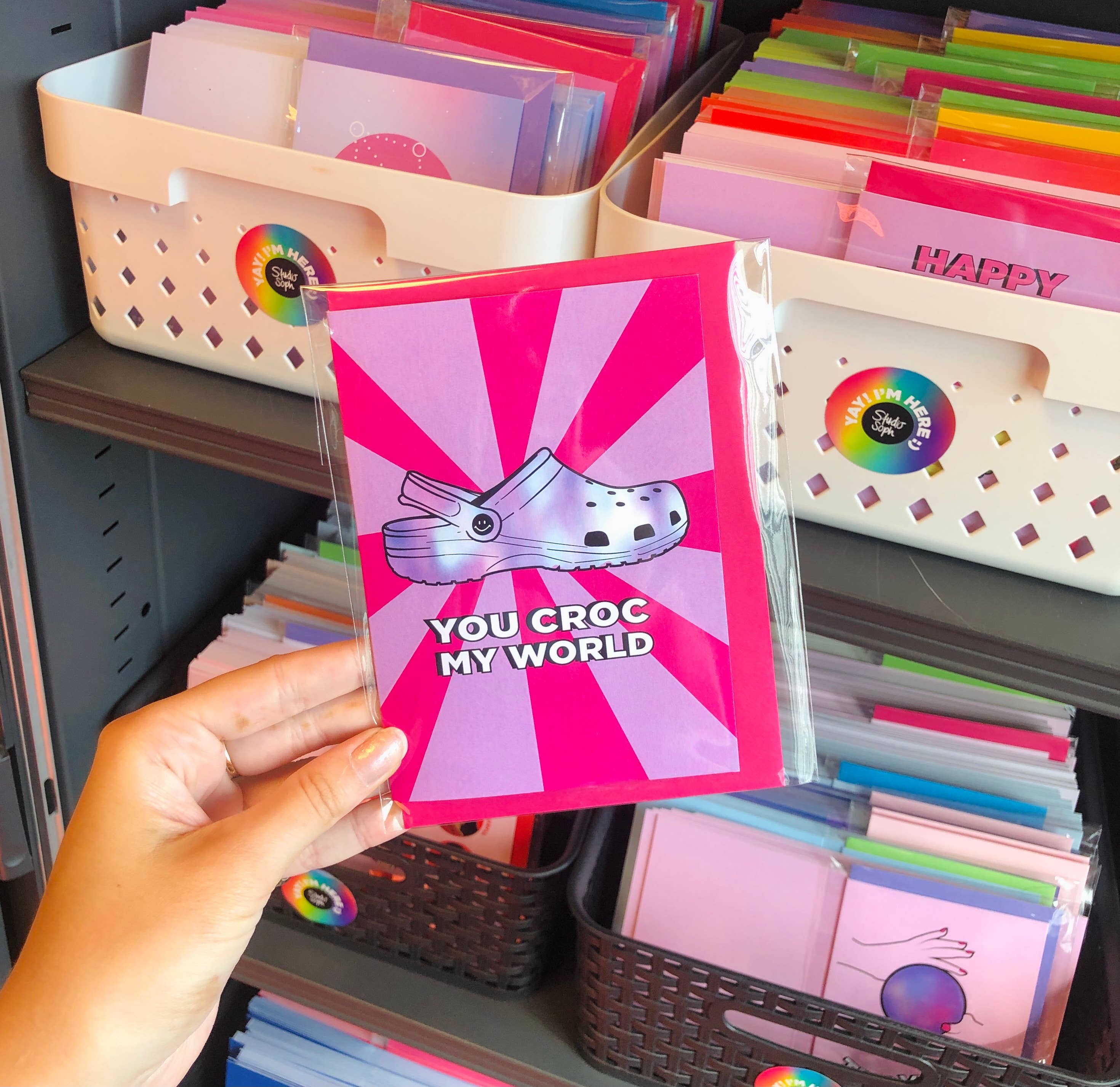 Studio Soph (We Pay Your Import Fees - We Ship DDP) - Wholesale Love Card - You Croc My World Pink Greeting Card2