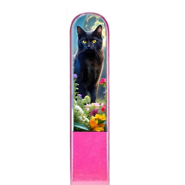 Black Cat Flowers 3D Pet Colored Czech Crystal Nail File for wholesale by Classy Nail Files
