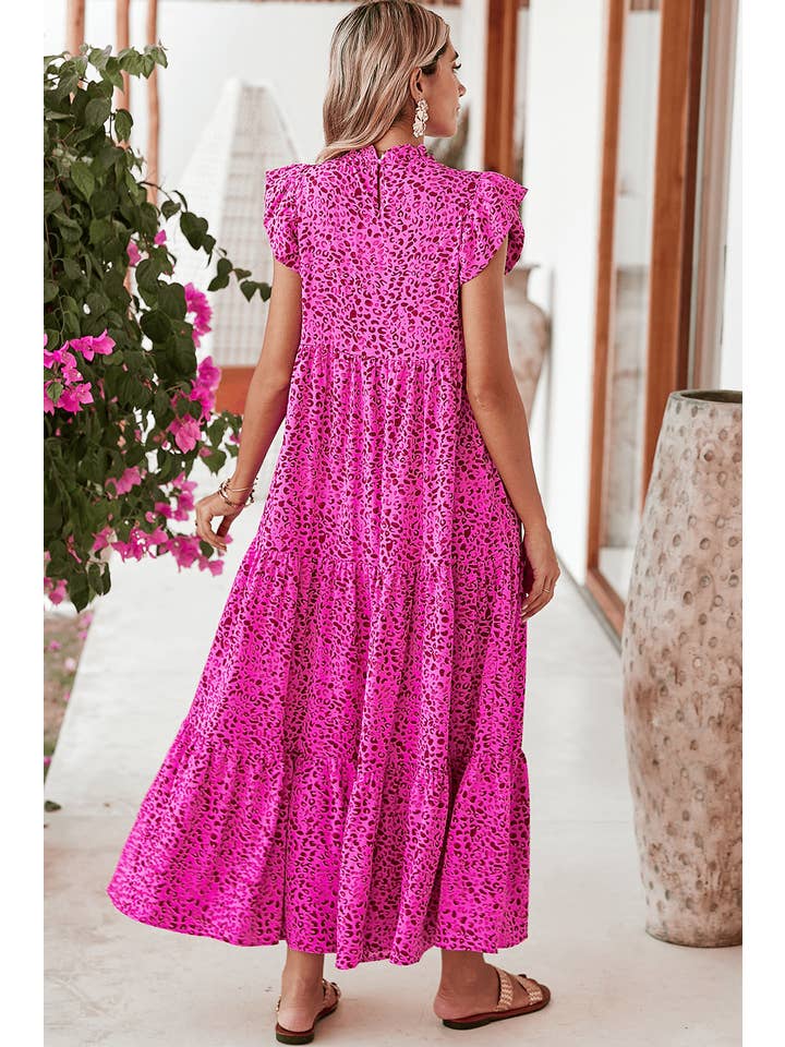 Rose Red Leopard Ruffle Tiered Maxi Dress for wholesale on Faire