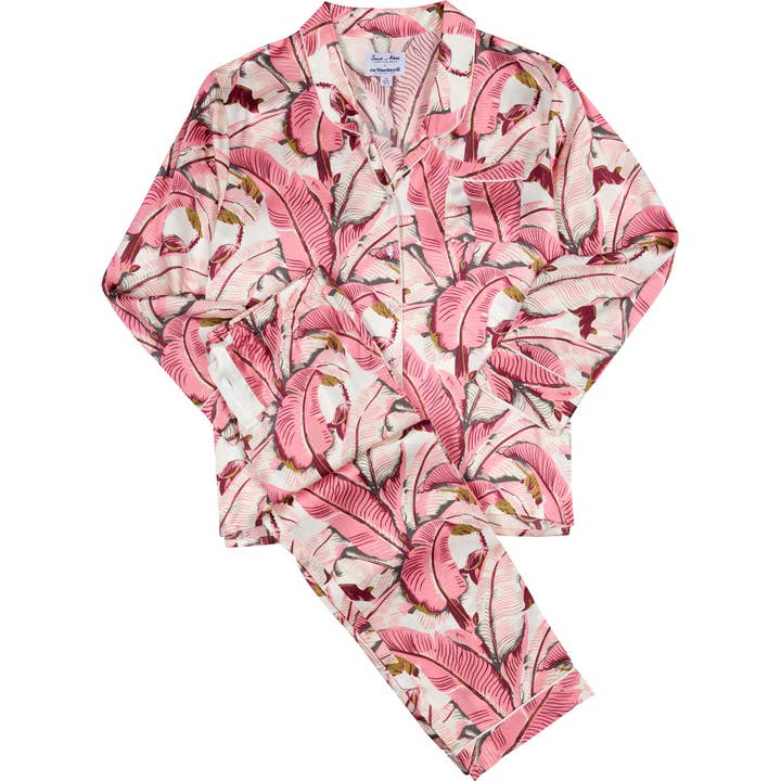 Women's Martinique® Pink Banana Leaf Long PJ Set - SILK for wholesale by Sant and Abel